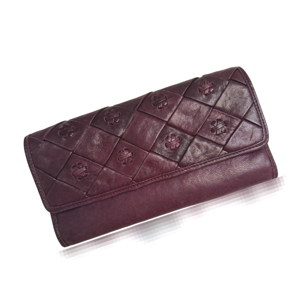 Hobo International Trifold Wallet Plum Purple Quilted Floral Leather Indie Artsy